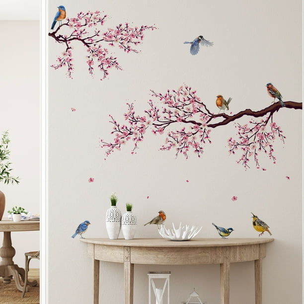 RKSTN peel and stick wallpaper Tree Wall Decal Large Tree Wall Decal Peach Tree Twig Mural Tree Blowing In The Wind Wall Decal Flower Wall Decal Nursery Decal
