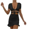 thumbnail image 2 of TMOYZQ Women's Mini Tie Front Cut Out Ruffle Mini Dress V Neck Short Sleeve Bodycon Dresses, 2 of 9