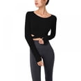 thumbnail image 5 of Topwoner Women's Long-sleeved Quick-drying Fitness Yoga Clothes Slim Sports Running Fitness Clothes With Chest Pad Elastic Tights Casual Shirt Black S, 5 of 6