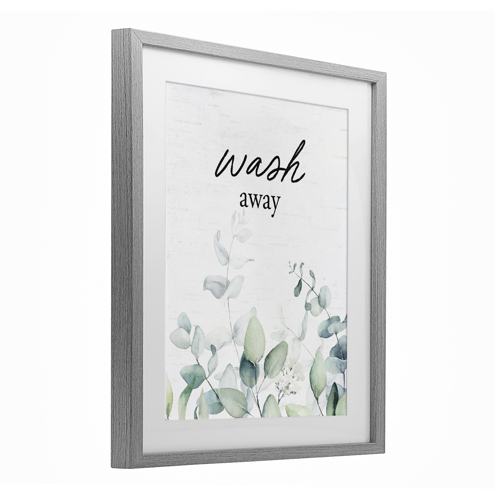 Wash Away Eucalyptus Gray Framed Print Under Glass, design by Lettered and Lined
