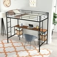 thumbnail image 4 of Pinovk Twin-size Loft Bed with Table & Shelves/ Heavy-duty Sturdy Metal/ Built-in Table & Shelves/ Noise Reduced/ Safety Guardrail/ 2 Side Ladders/ CPC Certified/ No Box Spring Needed, 4 of 15
