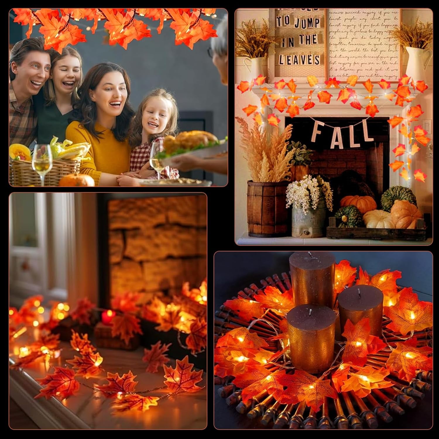 4 Packs Fall Decor Maple Leaves String Lights, Waterproof Total 40Ft 80 LED, Battery Operated String Light for Home Mantel Porch Door Indoor Outdoor Halloween Thanksgiving Decor Christmas Decorations