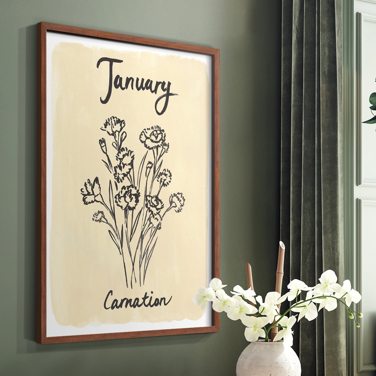 Birth Month I Framed Print in Brown Solid Wood Framed Print No Nail Hanging