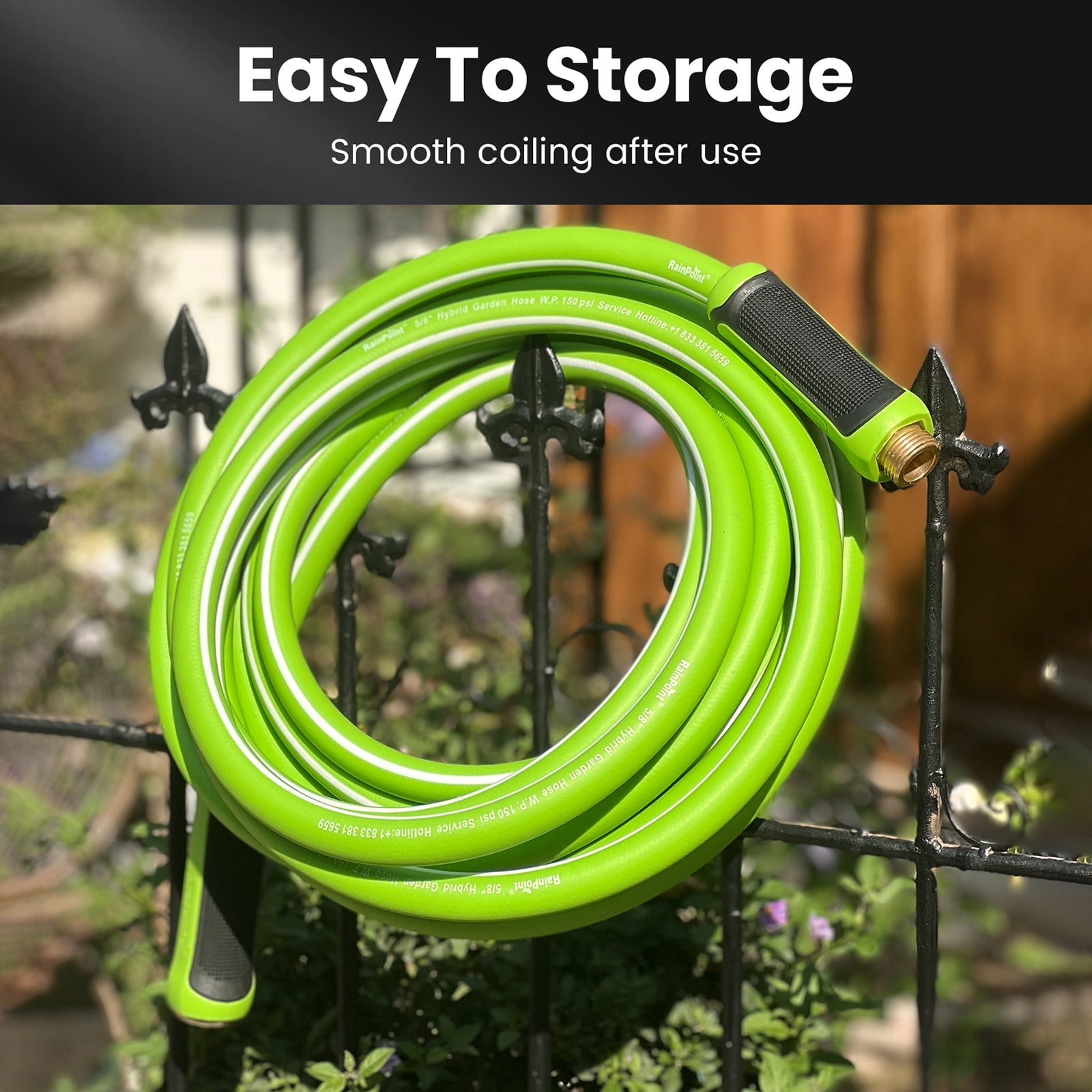RainPoint Garden Hose 25FT - Made of hybrid rubber, Duty Garden Hose , with brass fittings, 5/8" diameter, and male-to-female connections