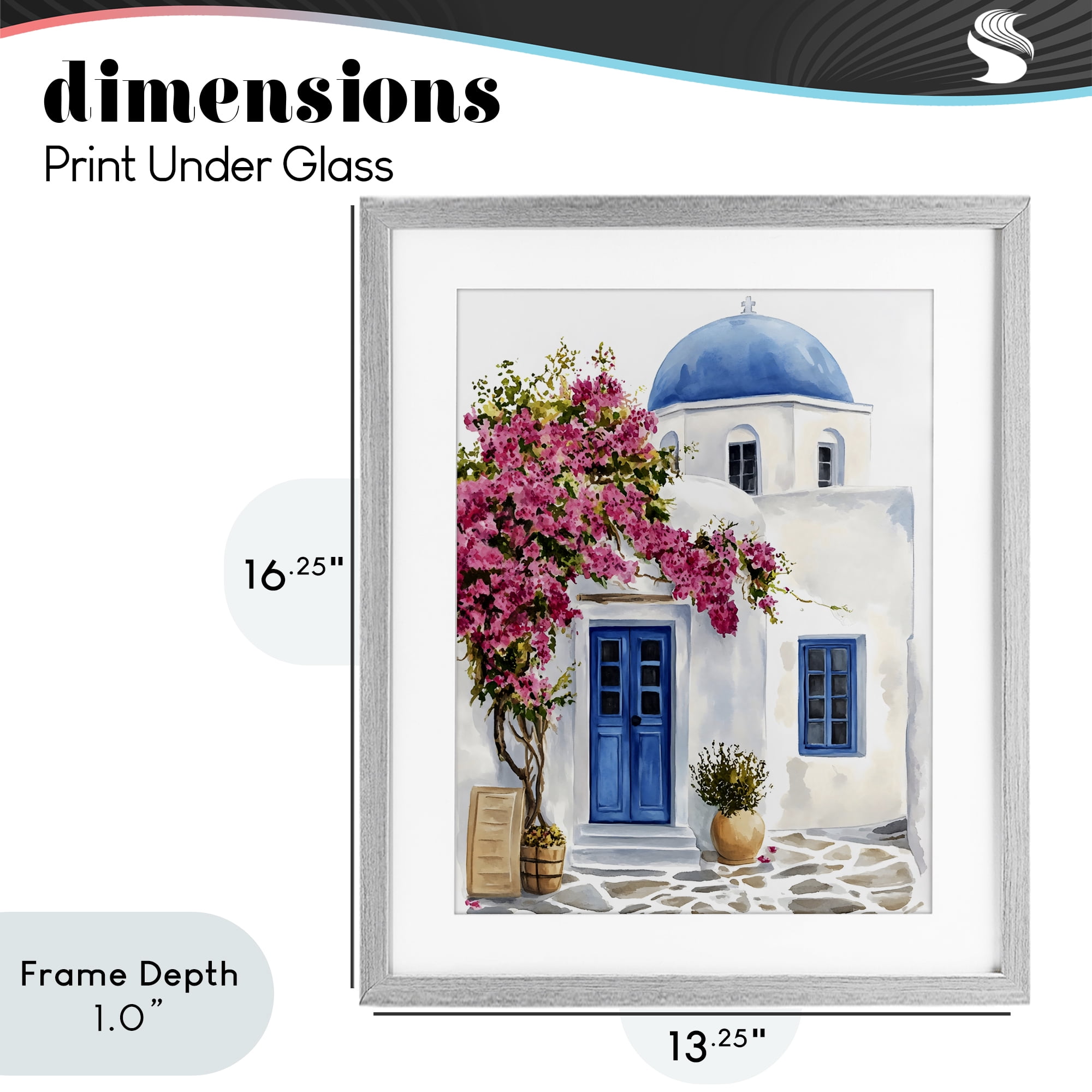 Stupell Industries Santorini House with Bougainvillea Gray Framed Print Under Glass, design by LSR Design Studio