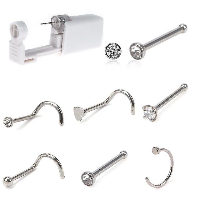 Kit de perforación de nariz, herramientas de pistola de perforación de nariz de seguridad esterilizadas desechables con 6 uds. De tachuelas de nariz para mujeres, hombres, niñas y