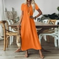 thumbnail image 4 of Evdexr Women's Maxi Dress Cotton Linen Dress Short Sleeve Flowy V Neck Solid Colour A-Line Dresses Oversized Flowy Long 2025 Shirt Dress with Pockets Orange M, 4 of 7