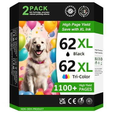 62XL Ink Cartridges Compatible for HP 62 High Yield Ink Work for Envy 7640 7645 5540 OfficeJet 5740 5746 5745 (2-Pack)