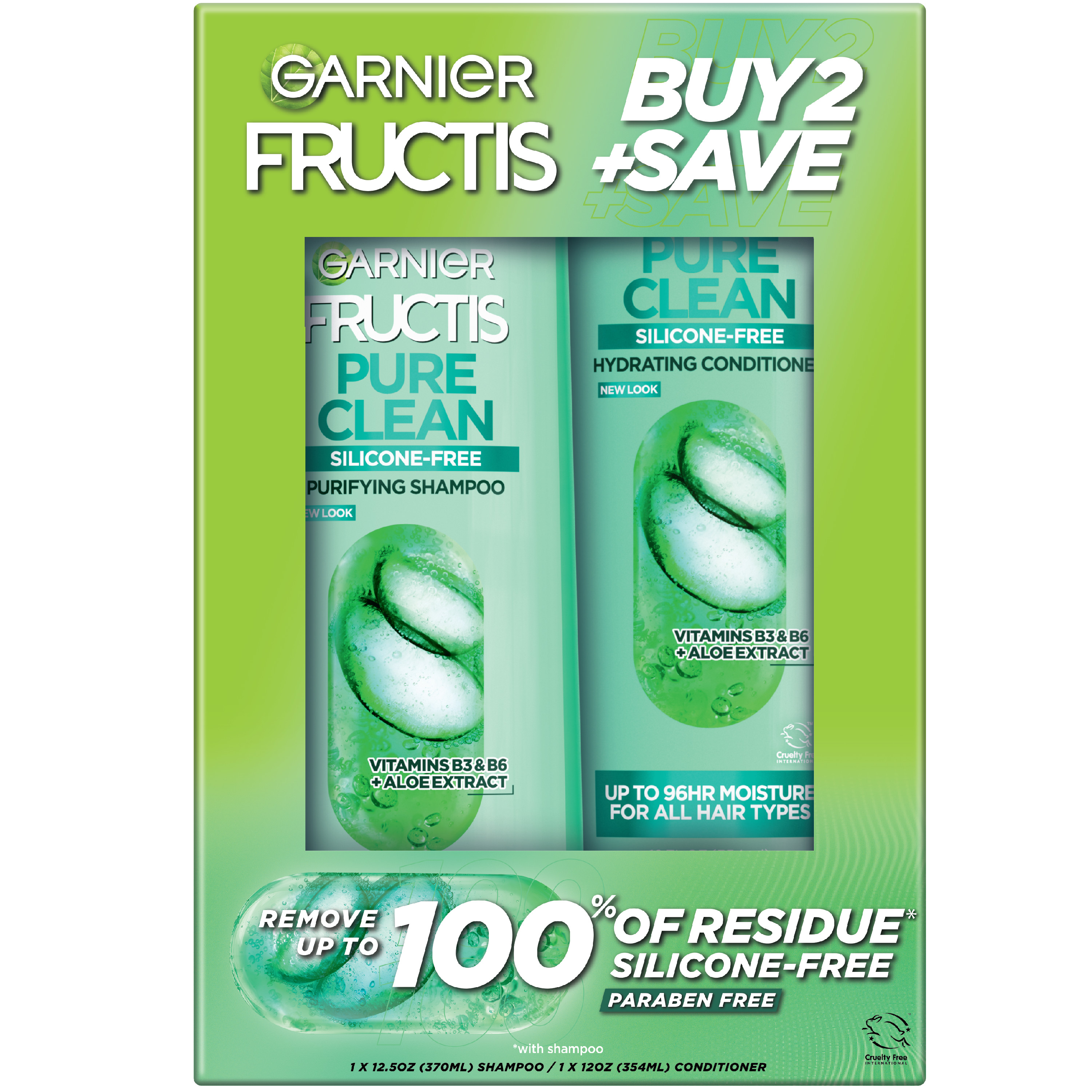 Garnier Fructis Pure Clean Smoothing, Straightening, Shampoo, Conditioner, All Hair Types, Everyday Use, 2 Count