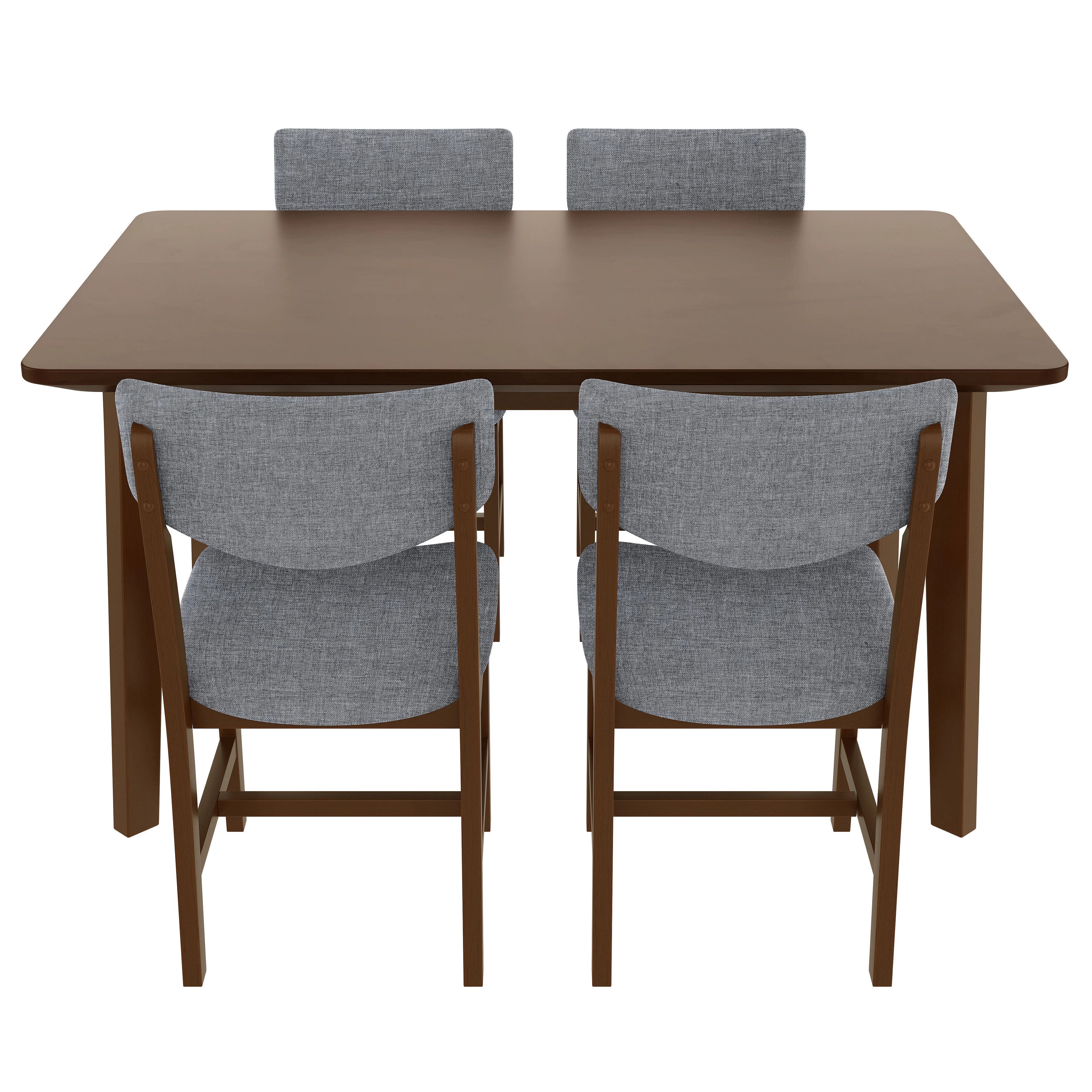 Euroco 5 Piece Dining Table Set for 4, Farmhouse Wood Kitchen Table Set with 4 Upholstered Chairs for Kitchen & Dining Room,Walnut