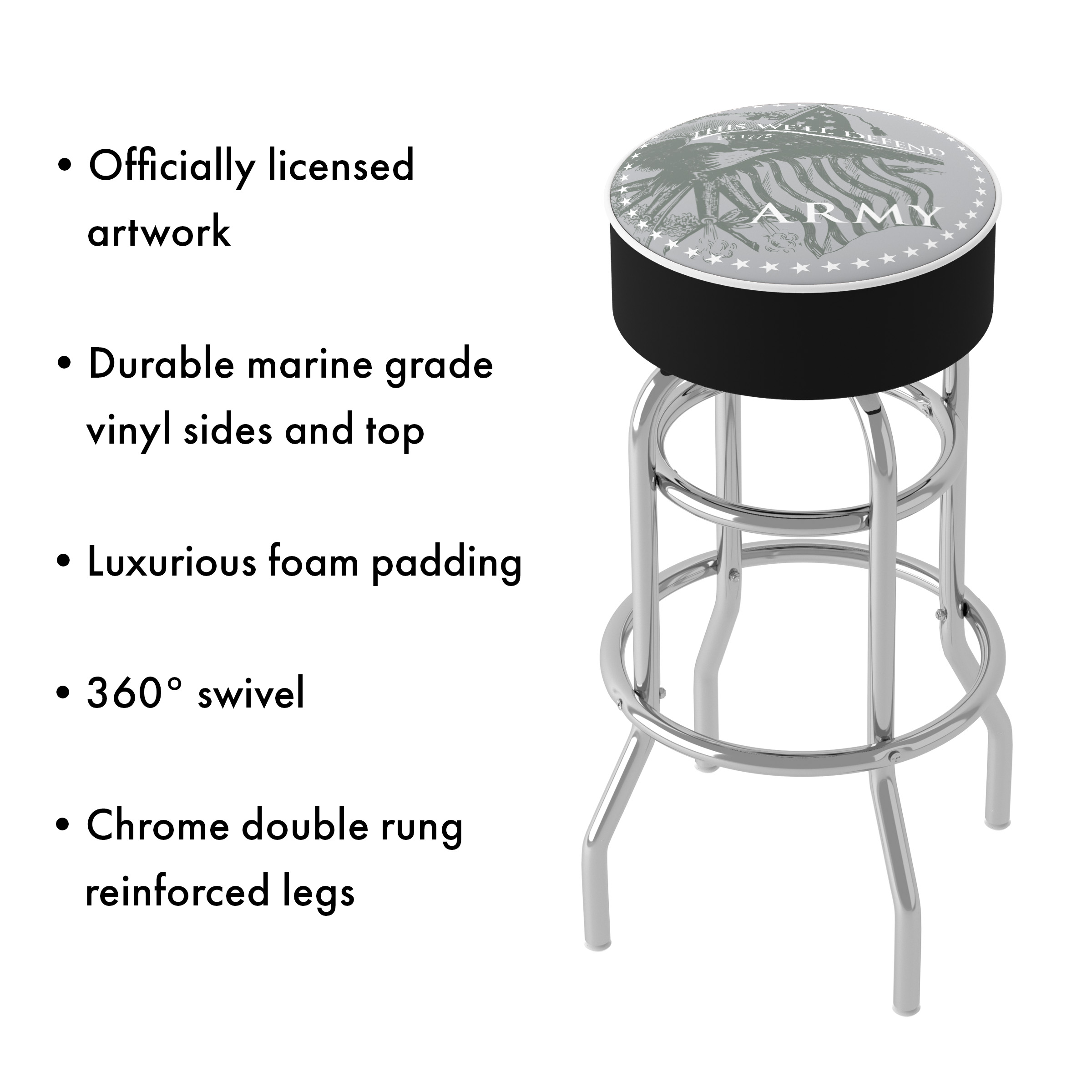Trademark Gameroom United States Army This We'll Defend Bar Stool with Padded Seat