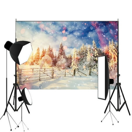 Christmas Winter Background 7x5ft/2.1x1.5m Holiday Christmas Background Photography Winter Snow Seamless Vinyl Fabric Backdrops Photography Studio ()