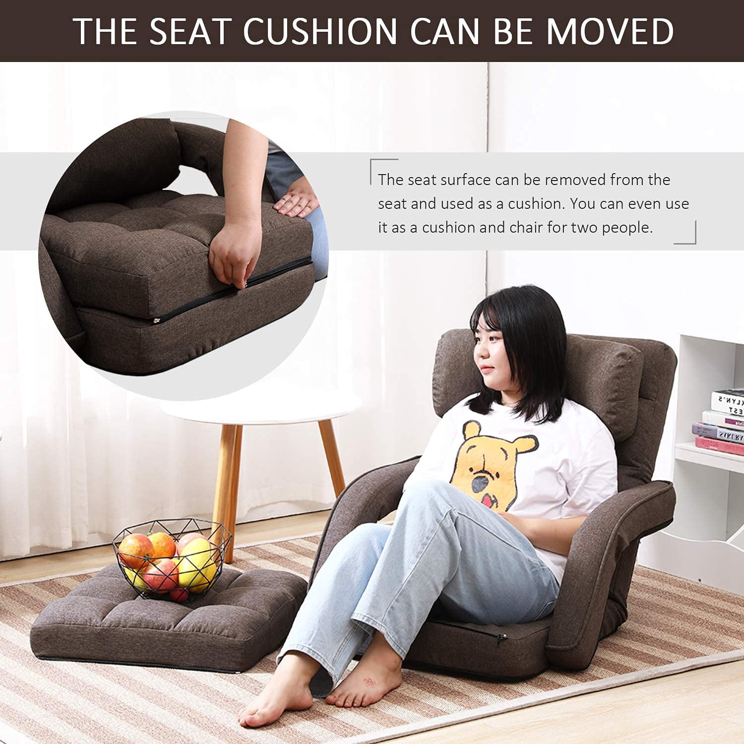 14-Position Adjustable Floor Chair, Chaise Lounge Indoor, Folding Lazy Sofa with Armrests and a Pillow Padded Adults Gaming Chairs for Living Room, Bedroom