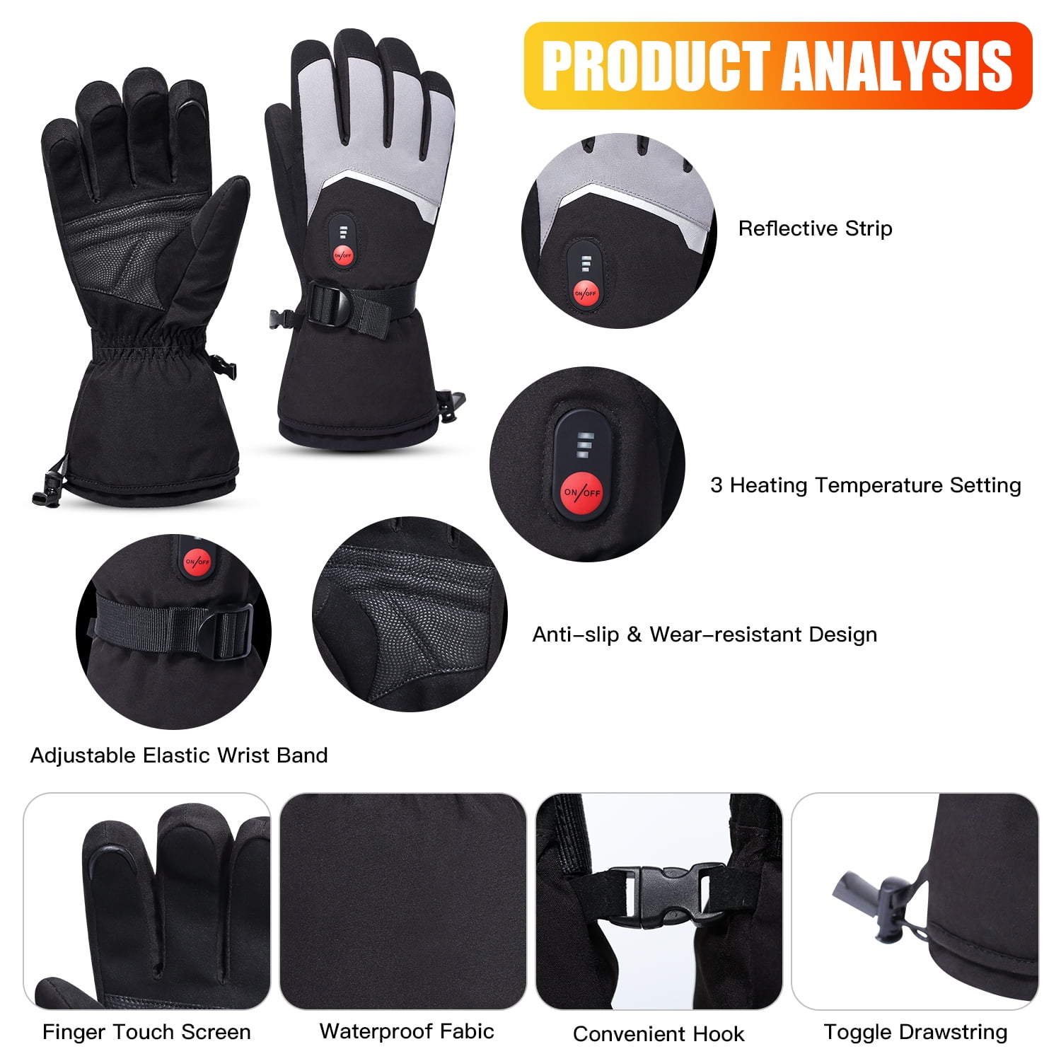 SNOW DEER Winter Mittens Heated Gloves Rechargeable Eelctric Battery for Men Women Keep Warm Heated Ski Outdoor Sports Gloves