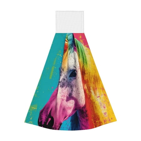 

Gaeub Watercolor White Horse Print Hand Towels with Hook Hanging Tie Towels Coral Velvet Dishtowels for Bathroom Restroom Home Decor