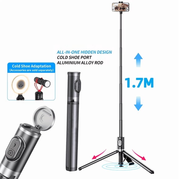 FANGTUOSI 1.7m automatic pop-up expandable tripod selfie stick for mobile phone shooting wireless Bluetooth remote optional light