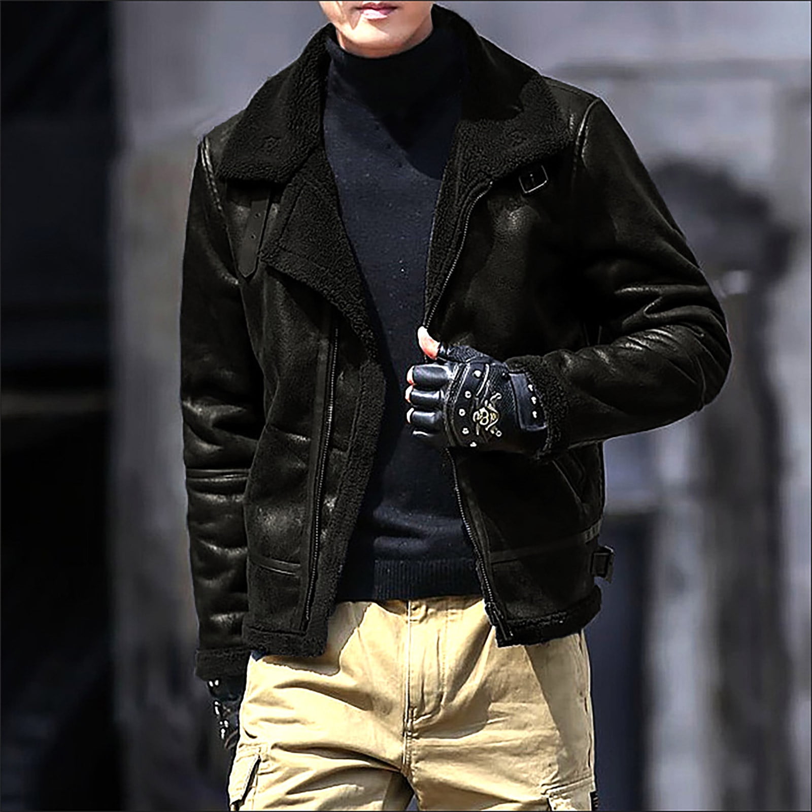 ジャケット・アウター PASTING LIKE SYNTHETIC LEATHER JACKET Mens Faux Leather Bomber Jacket 90s Vintage Biker Jackets