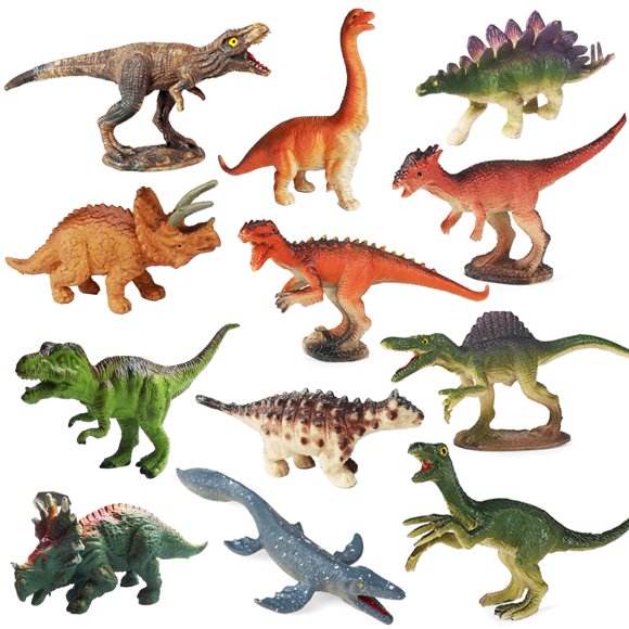 Ruson 12 Piezas Mini Dinosaurios Figuras de Animales Juguetes Juego de Dinosaurios Realistas Figuras Adornos para Tartas Juego de Juguetes Navidad Cumpleaños Huevo de Pascua Regalo Suministros para Fi