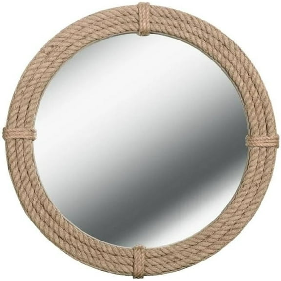 Craft India Wall Mirror 18" Round Jute Rope Frame Hanging Natural Brown for Bathroom.