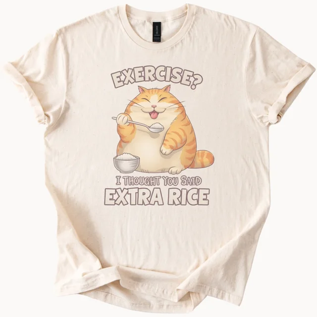 T-shirt Drôle Chat Dodu Extra Riz Amoureux des Chatons Unisexe P-5TG
