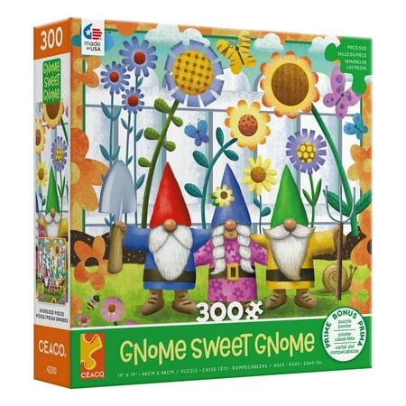 Ceaco - Gnome Sweet Gnome - Backyard Trio - 300 Piece Interlocking Jigsaw Puzzle