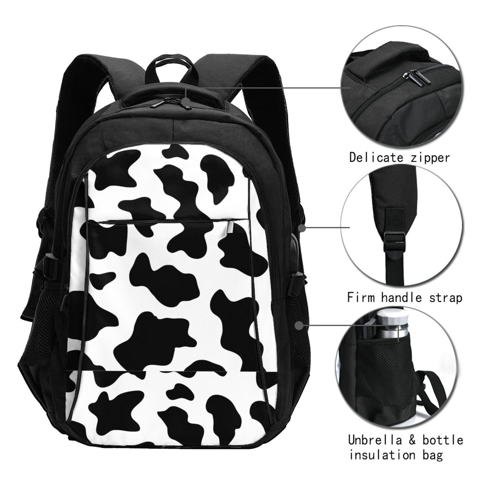 Horeoi Milk Cow Print USB Backpack for Travel School Work with Laptop Compartment Charging Port and Anti-Theft Pocket
