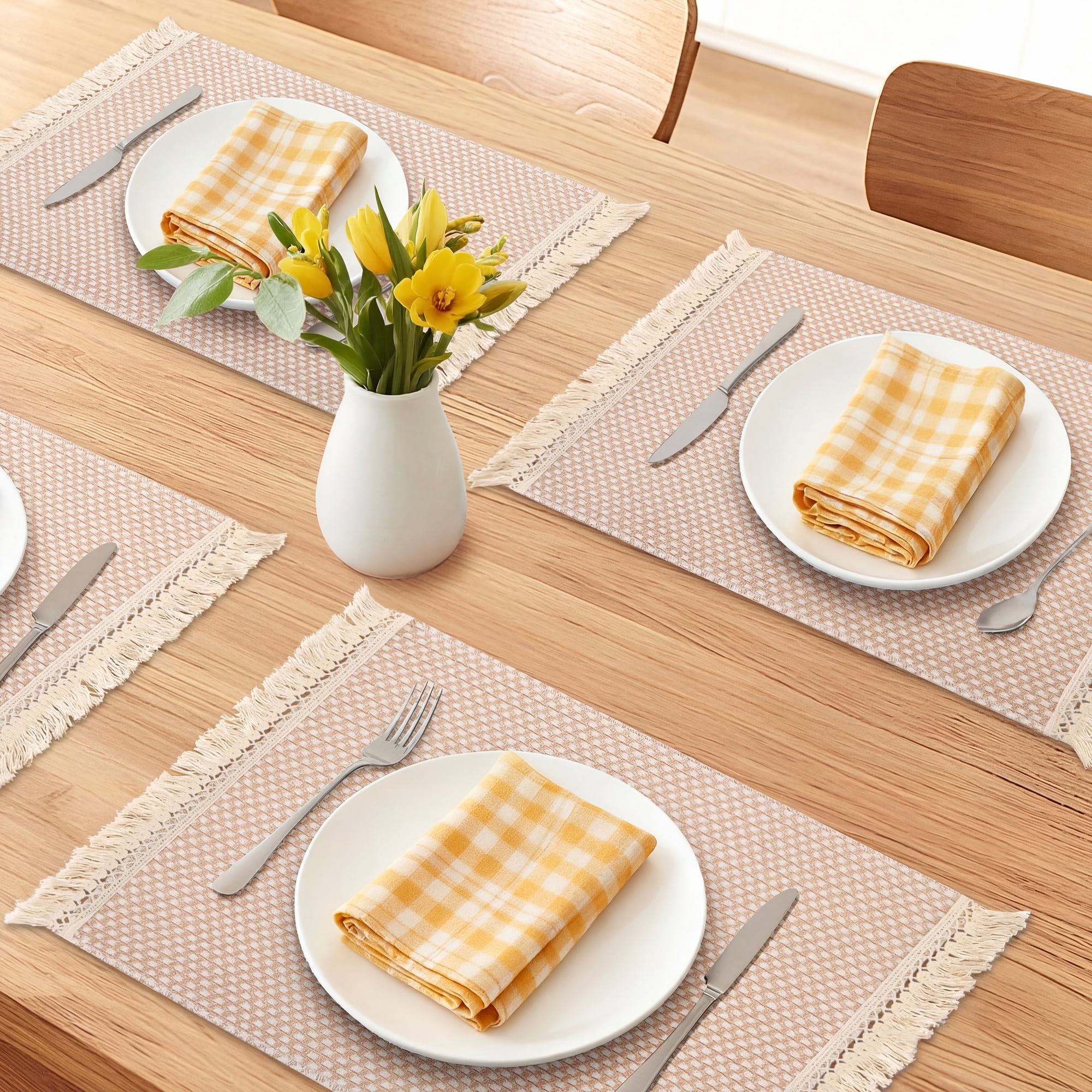 Unique Bargains 4pcs Polyester Kitchen Table Mat Small Squares 17.7"x11.8"