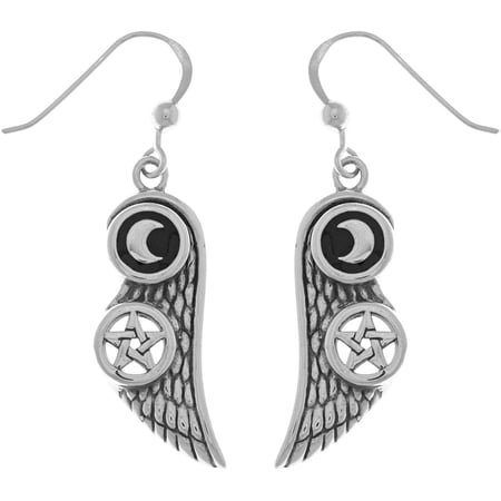 Jewelry Trends Sterling Silver Moon and Pentacle Star Wing Dangle Earrings Jewelry Trends Sterling Silver Moon and Pentacle Star Wing Dangle Earrings