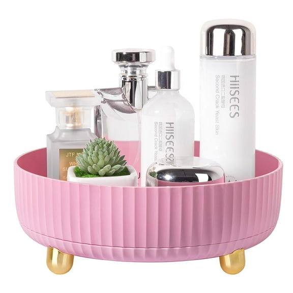 Makeup Perfume Organizer Tray 360 Degree Rotating Lazy Susan Skincare Lotion Organizer Spinning Cosmetics Storage for Dresser, Vanity, Bathroom Countertop, Small Pink