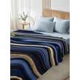 thumbnail image 4 of Marble Queen Size Flat Sheet, Wrinkleproof & Fadeproof Cooling Flat Bed Sheet Only, Navy Blue Modern Abstract Gold Gradual Art Breathable Soft Bedding Top Sheets 90 x 102 Inches, 4 of 8