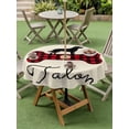 thumbnail image 3 of Outdoor Tablecloth with Umbrella Hole and Zipper, Black Red Buffalo Plaid Round Table Cloth 54 Inch Waterproof Tablecloth, Bones Cute Dogs Pets Picnic Table Cover for Patio Camping, 3 of 7