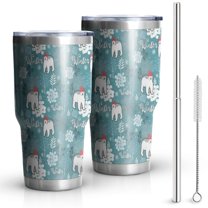 30oz Blue Christmas Polar Bear Pattern Tumblers Stainless Steel Tumbler with Lid and Straw,Vacuum Insulated Double Wall Travel Tumbler Cups Mug with Cleaning Brush for Coffee,Tea