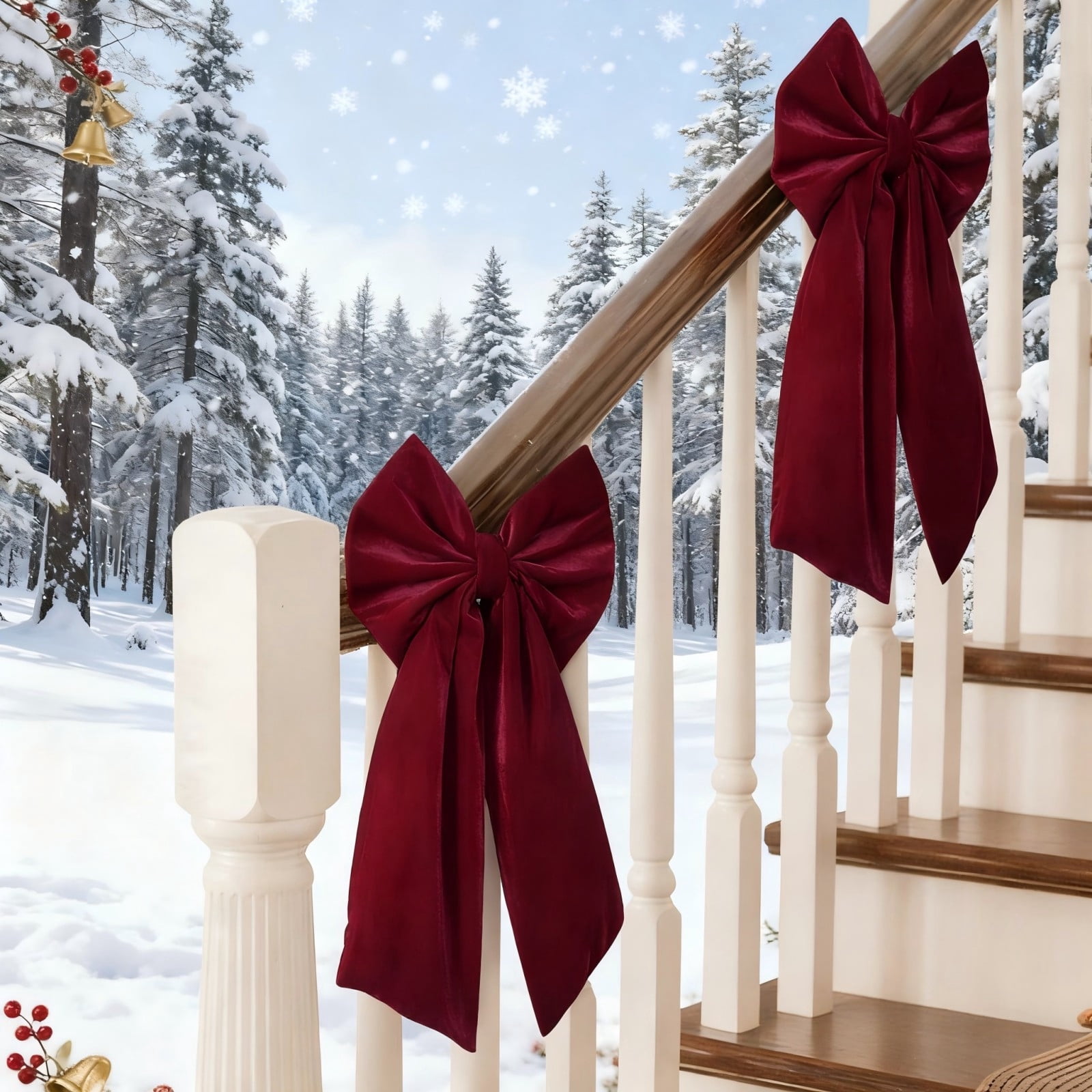 Eespoir 2PCS Large Christmas Bow 36x18 Inches, Red Velvet Bows, Christmas Tree Topper, For Wreaths Mantle Door Xmas Decorations
