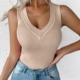 thumbnail image 2 of Tiqkatyck Tank Tops for Women Trendy Womens Casual Slim Fit V Neck Ribbed Knit Tanks Tops Sleeveless T Shirts Sleeveless Shirt Slim Fit Casual Basic Top Summer Tops for Women Beige L, 2 of 6