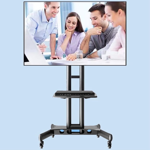 Mobile TV Stand for 32-65 Inch LCD LED Flat Curved Panel Screen TVs Up to 110 Lbs, Rolling TV Stand with Adjustable Shelf & Tilt Portable Floor Stand on Wheels for Bedroom Living Room Office