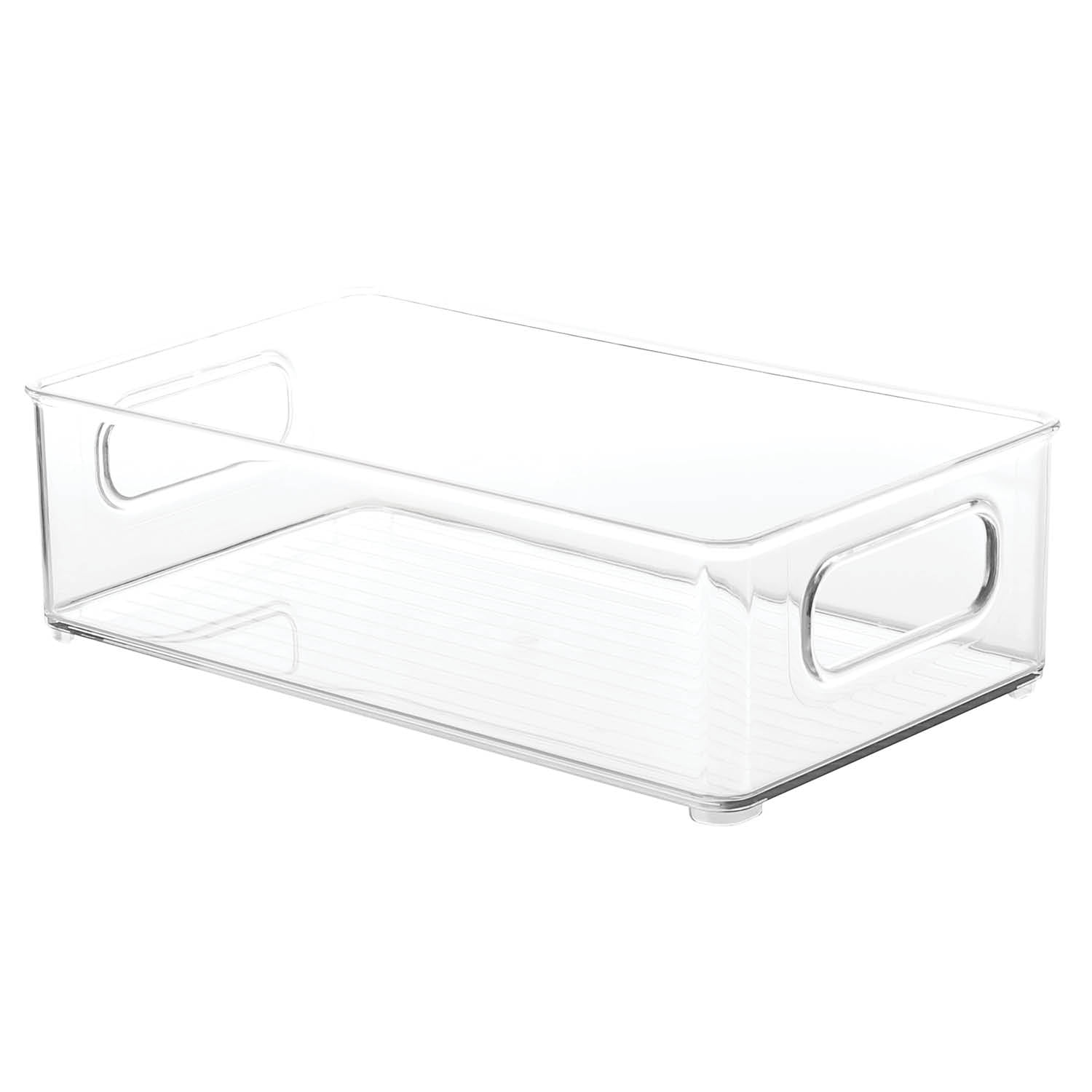 EatEx 2 Pack Clear Plastic Storage Organizer Bin with Handles - Stackable Bin Tray for Home, Classroom, Playroom, Studio - Great Bin for Crafts, Art, Brushes, Paint, Sewing Supplies