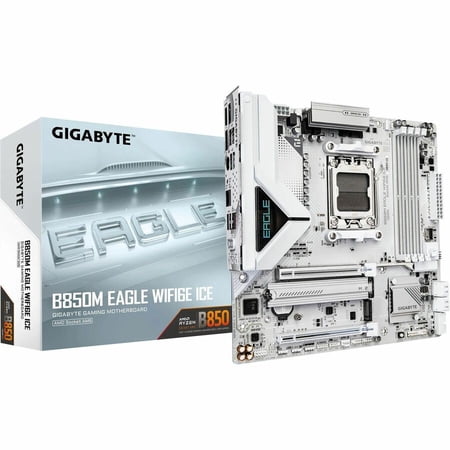 GIGABYTE - B850M EAGLE WIFI6E ICE (Socket AM5) AMD B850 Micro-ATX DDR5 Wi-Fi 6E Motherboard - White