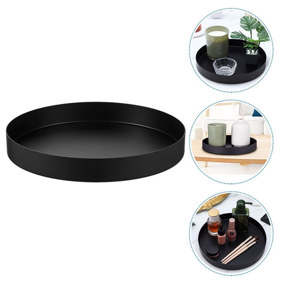 LOLIPPYY Black Round Stainless Steel Serving Tray for Fruit, Snacks, Jewelry Organizer, Decorative and Home Use