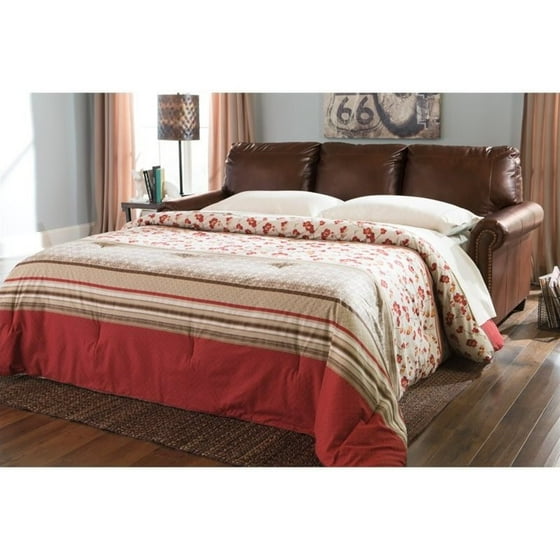 Ashley Lottie Leather Queen Sleeper Sofa In Chocolate