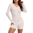 thumbnail image 2 of Women Trendy Playsuit, Floral Print V Neck Button-Down Long Sleeve Tight Rompers Shorts for Ladies, 2 of 9