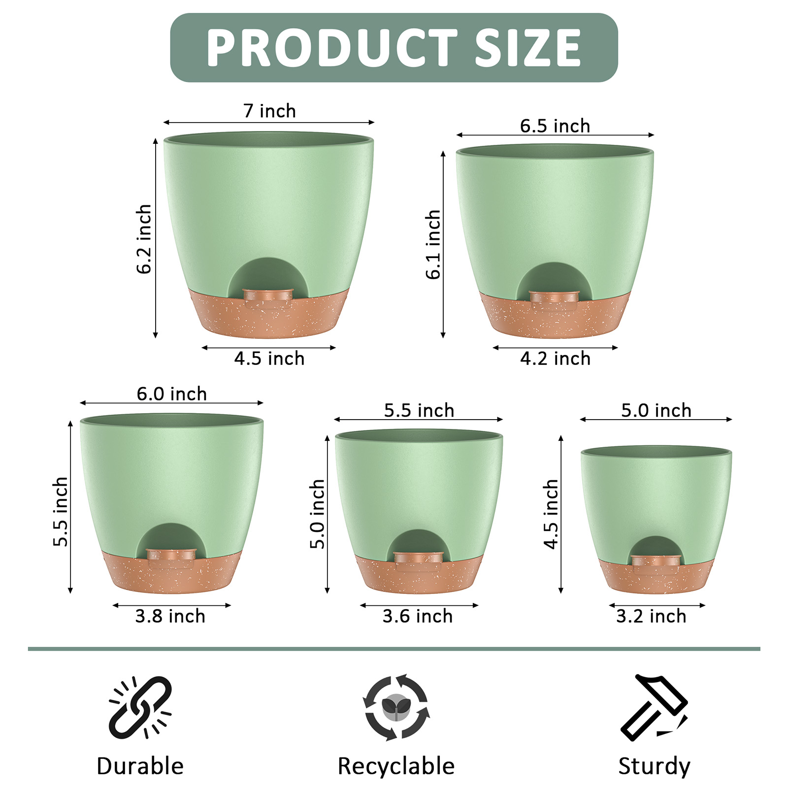 Xueyu 5-Pack Self-Watering Plant Pots, Green photo 6