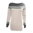 thumbnail image 3 of Tuphregyow Women Pullover Sweater Top Stripe Print Trendy Oversized Fuzzy Party Outdoor Chunky Warm Knit Sweater Casual Jumper Tops Crew Neck Long Sleeve Beige XL, 3 of 5