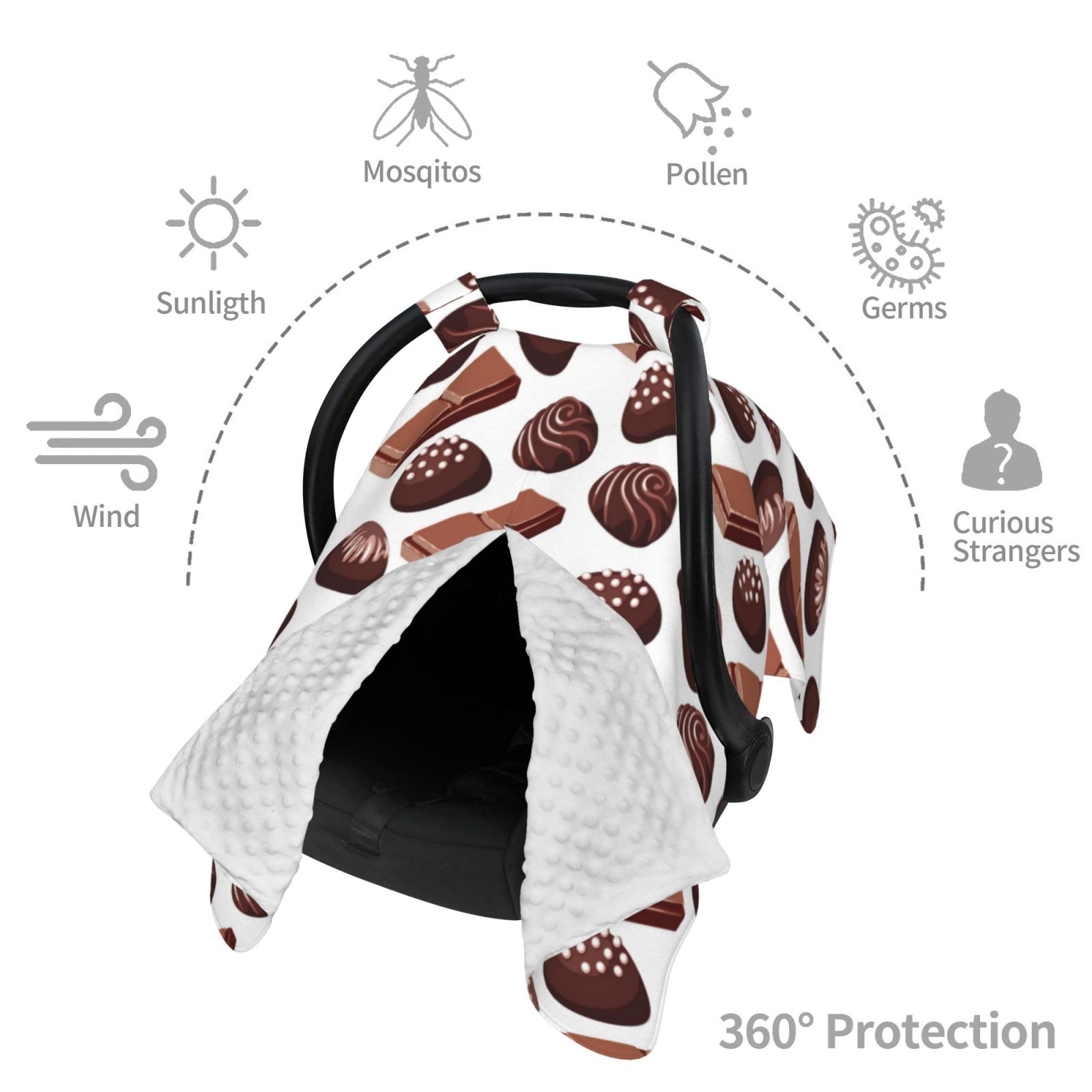 Car Seat Cover Baby - Chocolate Print Brown White Breathable Infant Car Seat Cover for Baby Carseat, Lightweight Comfort Baby Essentials Must Haves Newborn Stuff for Girl Boy