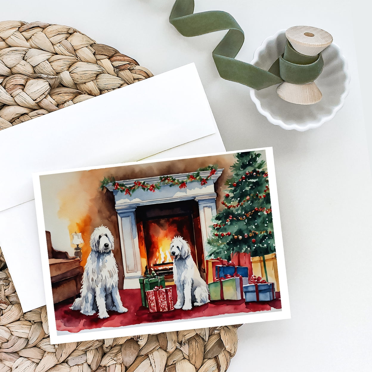 Komondor Cozy Christmas Greeting Cards Pack of 8 7 in x 5 in
