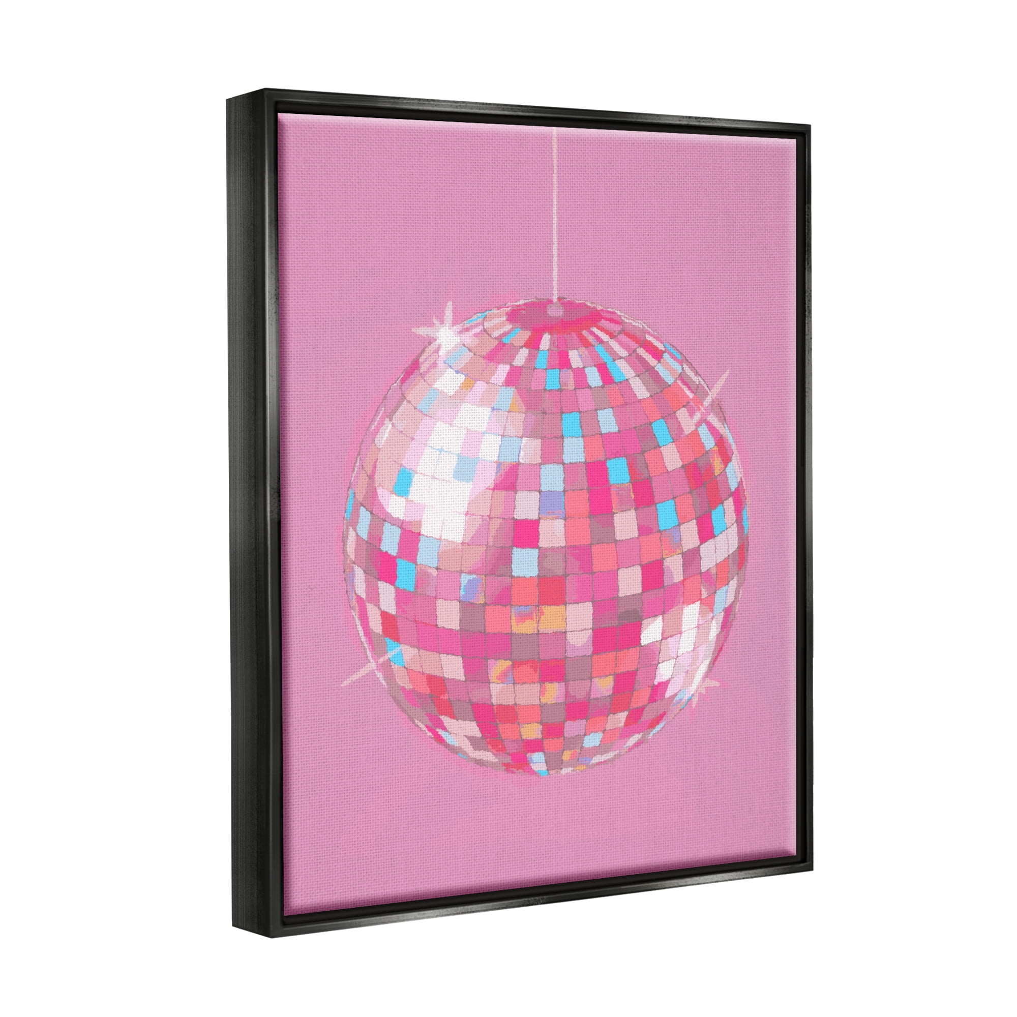 Stupell Industries Pink Disco Ball Groovy Pattern Beauty & Fashion Painting Black Floater Framed Art Print Wall Art