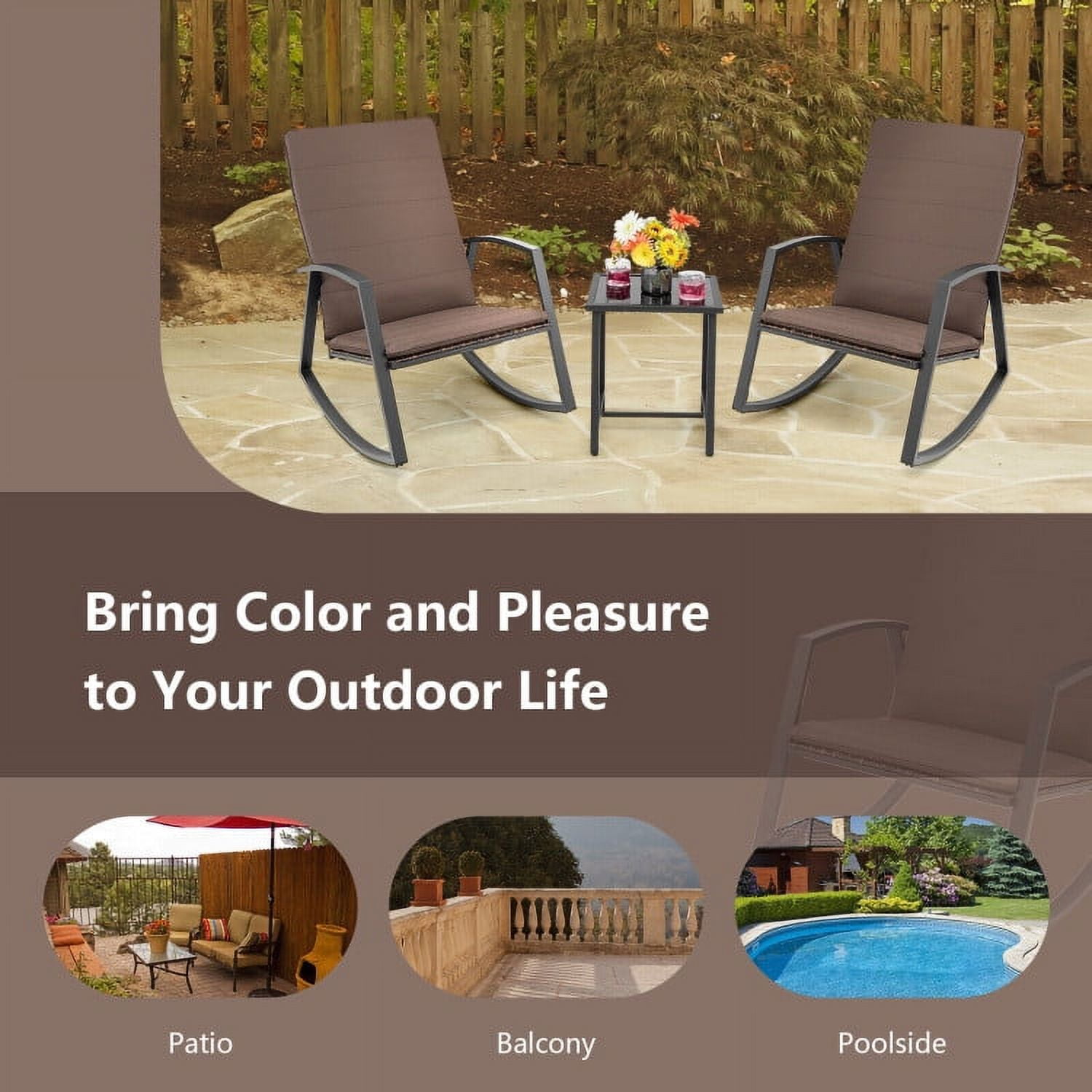 Aimee Lii 3 Pieces Patio Rattan Rocking Furniture Set, Patio Conversation Sets for Backyard and Poolside, Brown Aimee Lii 3 Pieces Patio Rattan Rocking Furniture Set, Patio Conversation Sets for Backyard and Poolside, Brown
