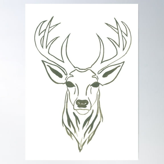 Watercolor Green Outline Deer Poster Wall Art, Modern Wall Decor For Living Room Bedroom, 8x12 UNFRAMED