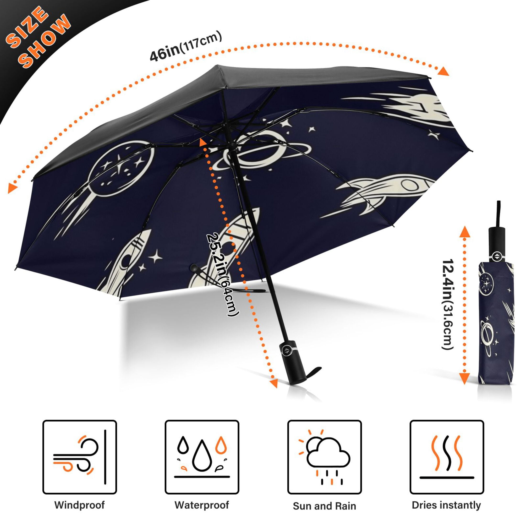 Space Adventure Extra Large Automatic Umbrella, UV Protection, Waterproof, Auto Open and Close