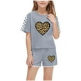 thumbnail image 3 of Piuwrlz Kids Outfit Set for Girls Summer Short Sets Printed Round Neck Tight Shirt T-Shirt and Shorts Set Gray Size 7 Years, 3 of 9