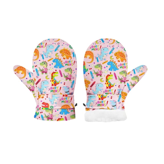 REDARER Kids Winter Thermal Dinosaur Print Mittens, Waterproof Insulated Ski Gloves for Boys Girls Outdoor,2-3 Years